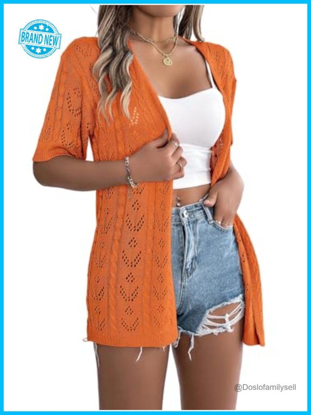 Women's Crochet Knit Kimono Cardigan Open Front Short Sleeve Loose Fit Summer
